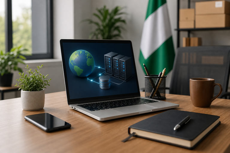 Modern workspace illustrating domain and hosting choices for Nigerian businesses